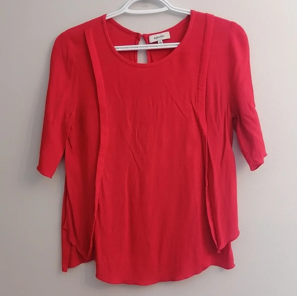 Aritzia Babaton Half Sleeve Red Crepe Blouse with Side Slits Small - Picture 3 of 16